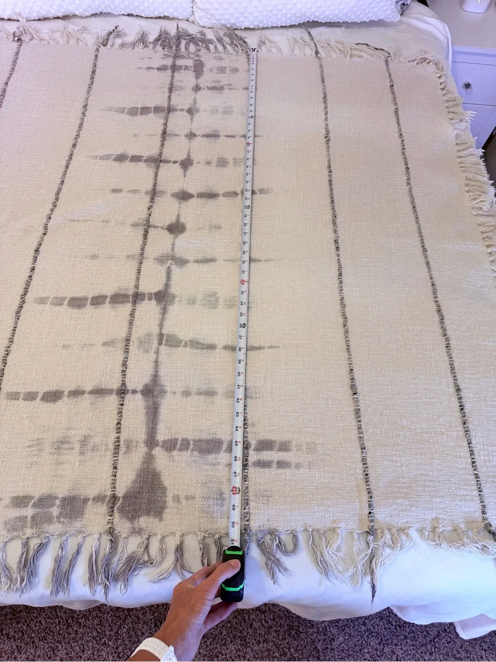 Indaba Indigo Shibori Cotton Throw Blanket Cream Grey Boho Fringe 50x55 Artisan